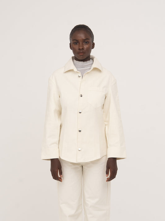 Agenda Cream Fitted Denim Over Shirt chaqueta