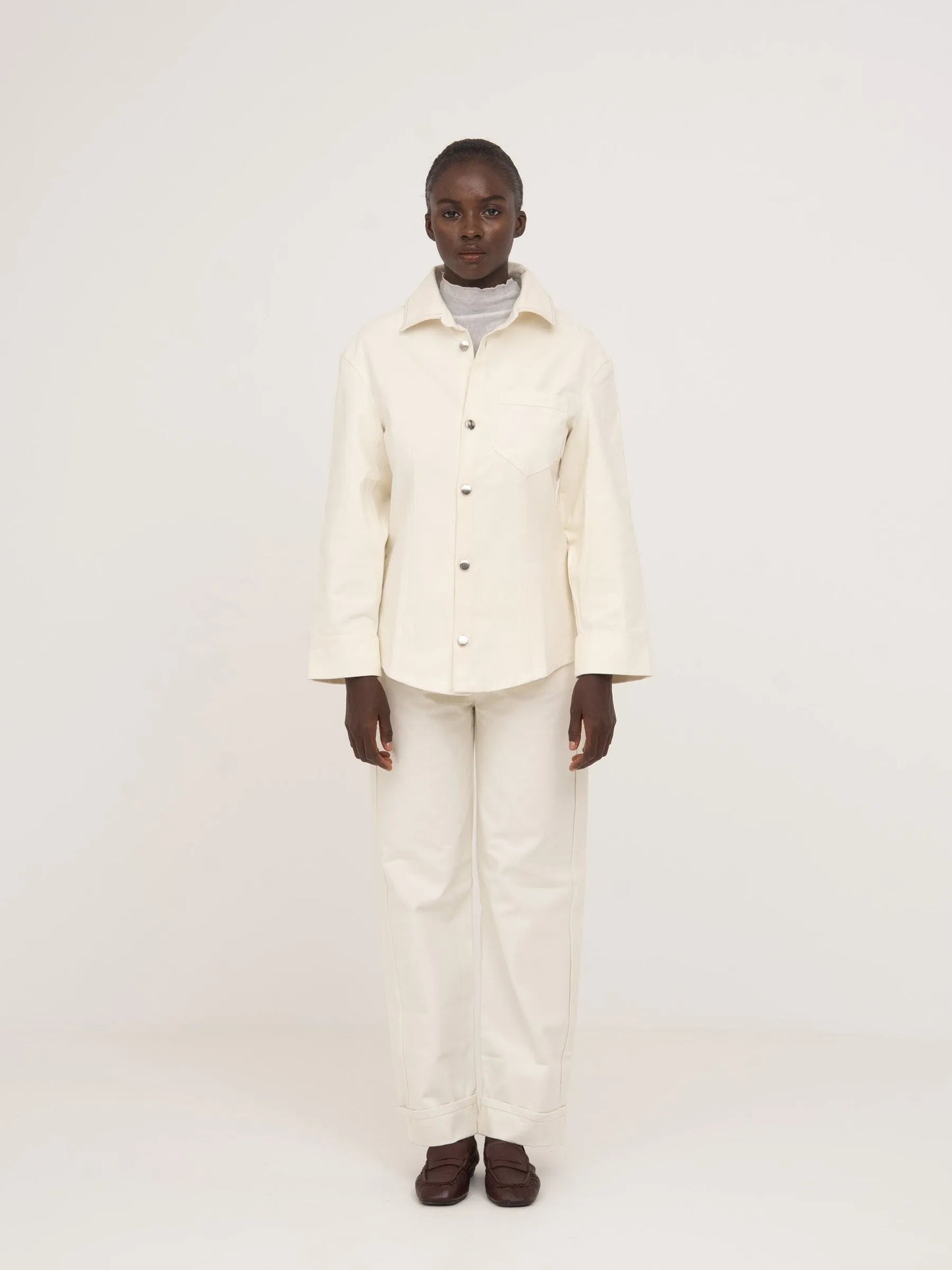 Agenda Cream Fitted Denim Over Shirt chaqueta