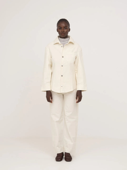 Agenda Cream Fitted Denim Over Shirt chaqueta