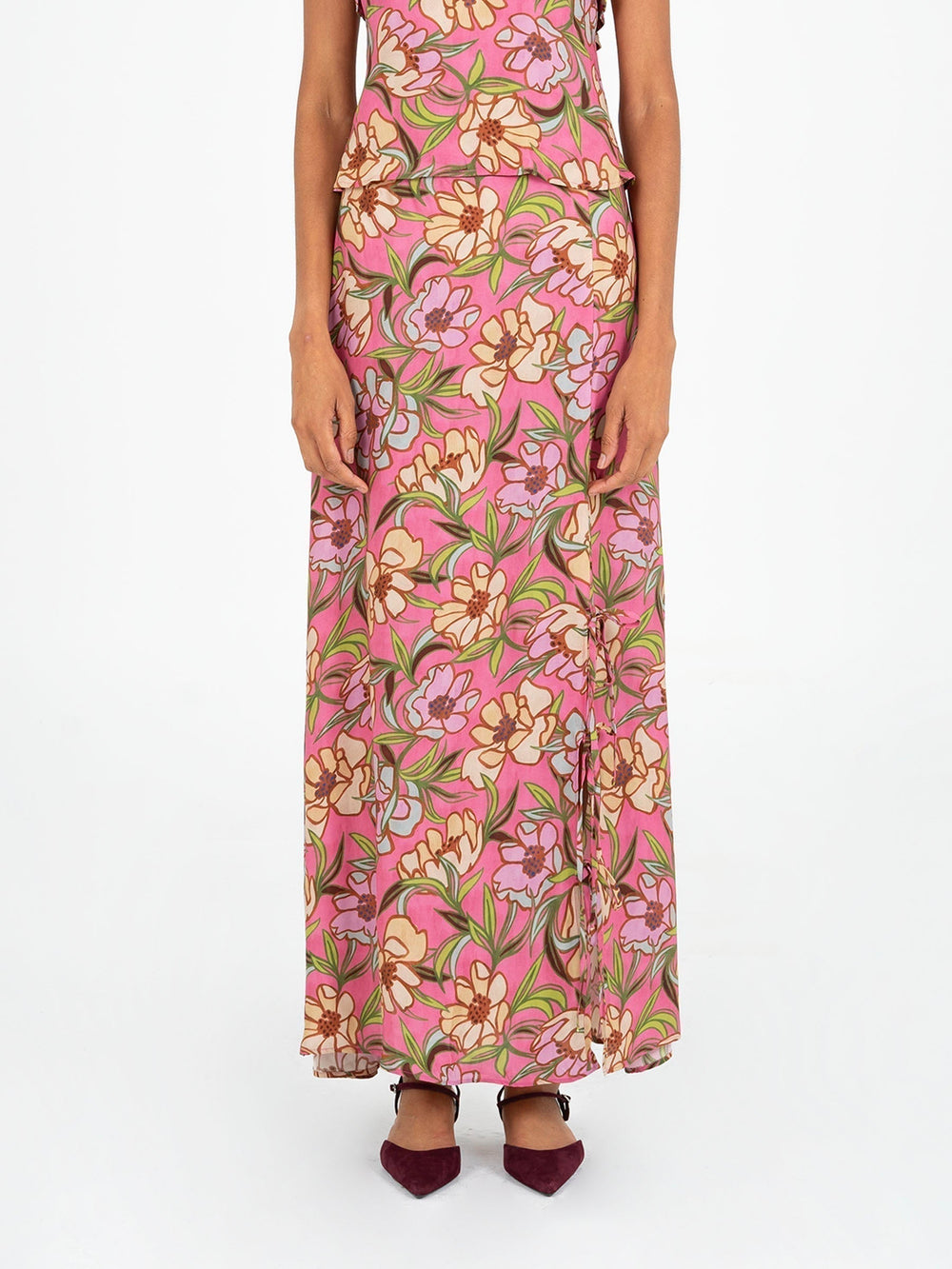Amara Pink Floral Print Skirt falda