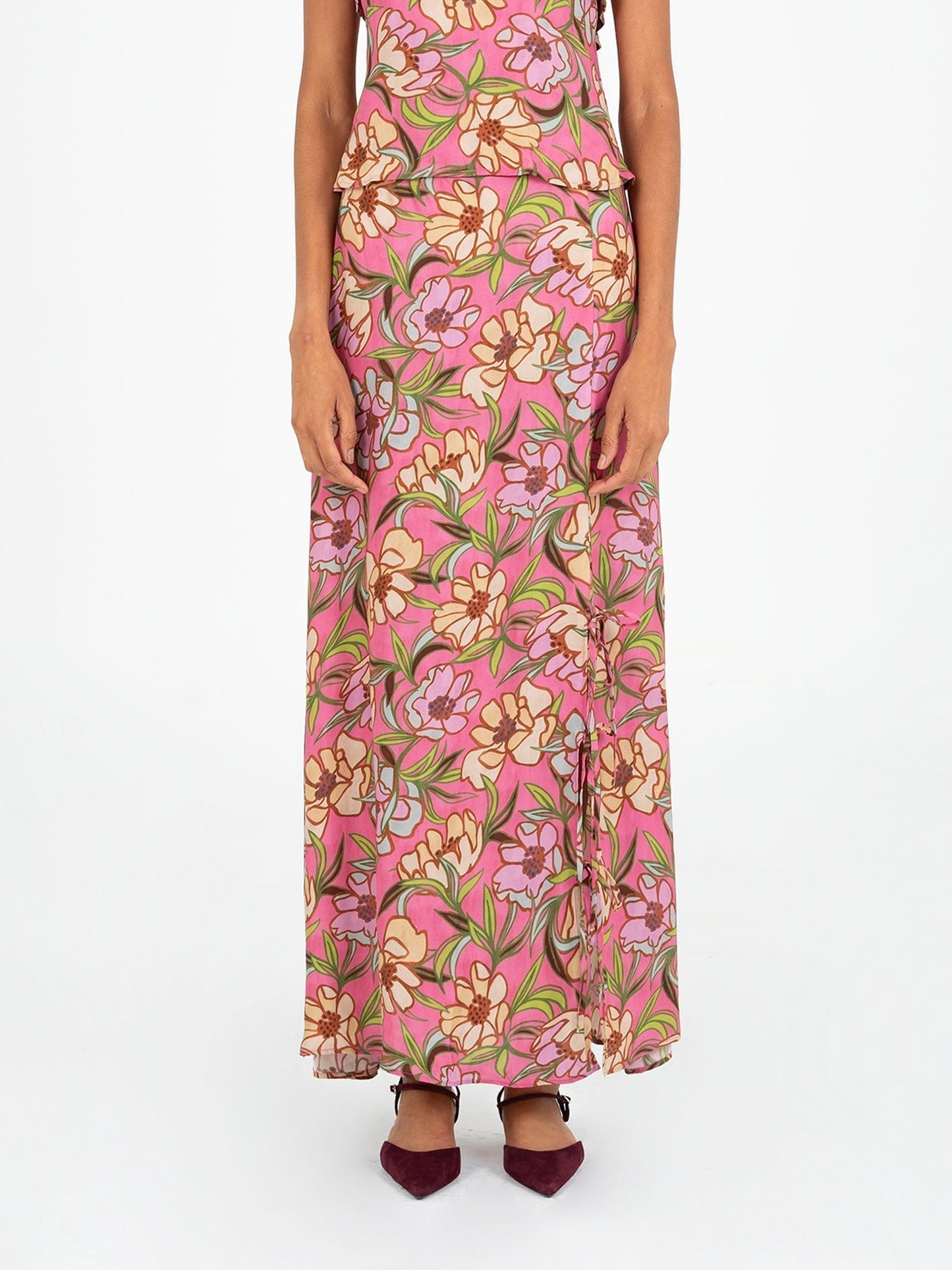Amara Pink Floral Print Skirt falda