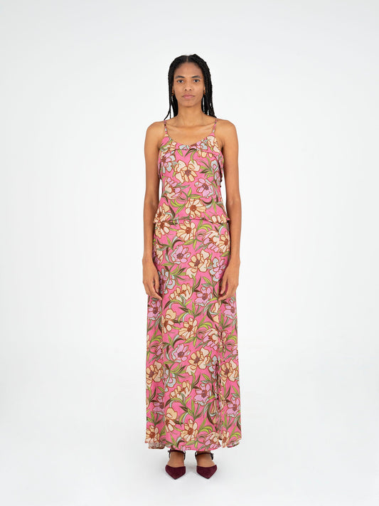 Amara Pink Floral Print Skirt falda