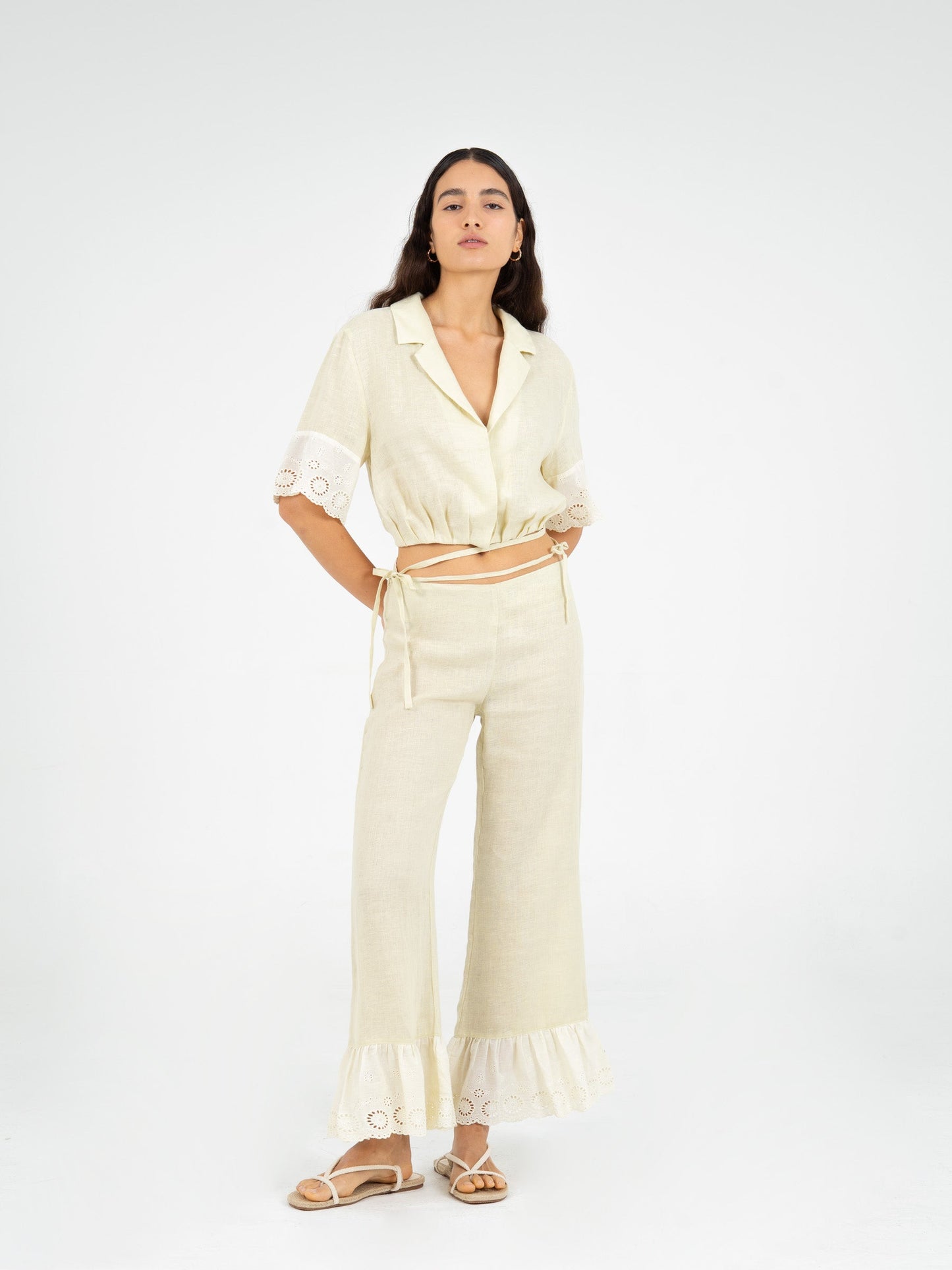 Aurora Linen Beige Pants pantalones