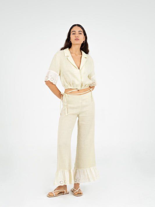 Aurora Linen Beige Pants pantalones