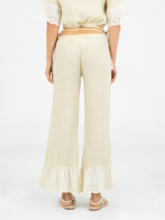 Aurora Linen Beige Pants pantalones