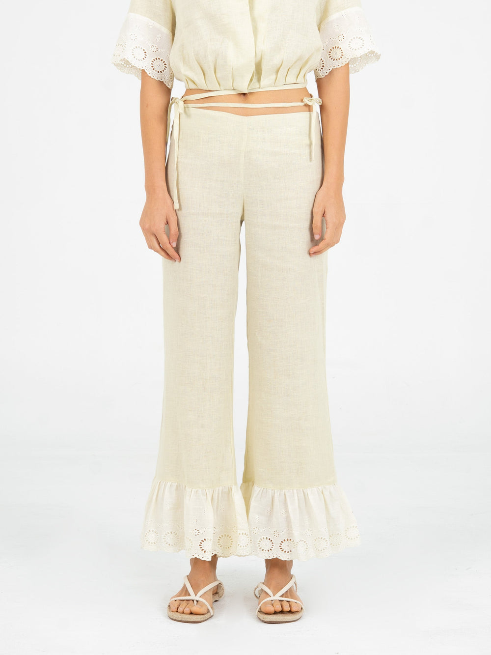 Aurora Linen Beige Pants pantalones