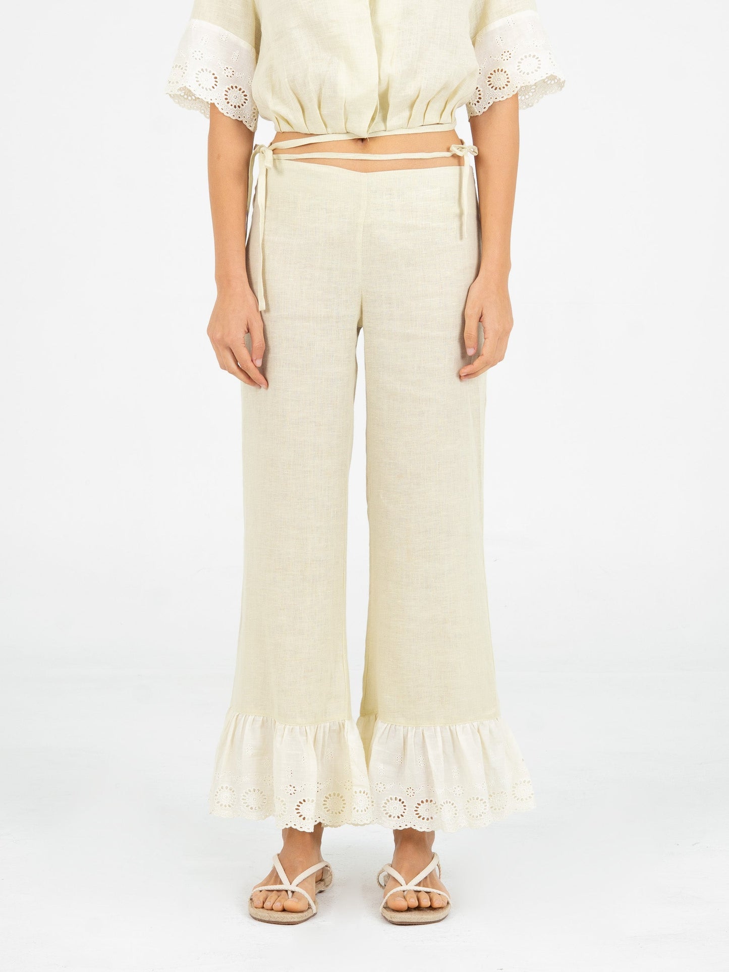Aurora Linen Beige Pants pantalones