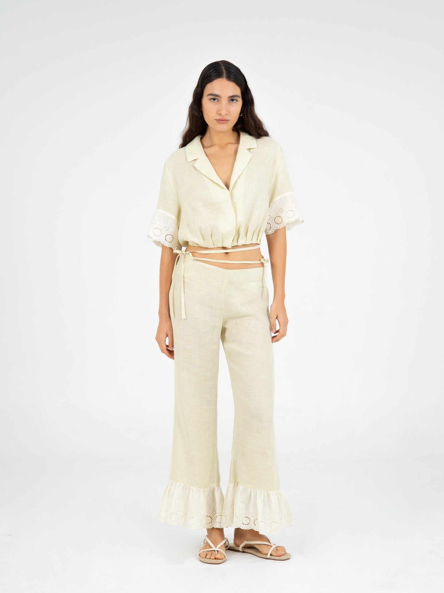 Aurora Linen Beige Top camisas y camisetas