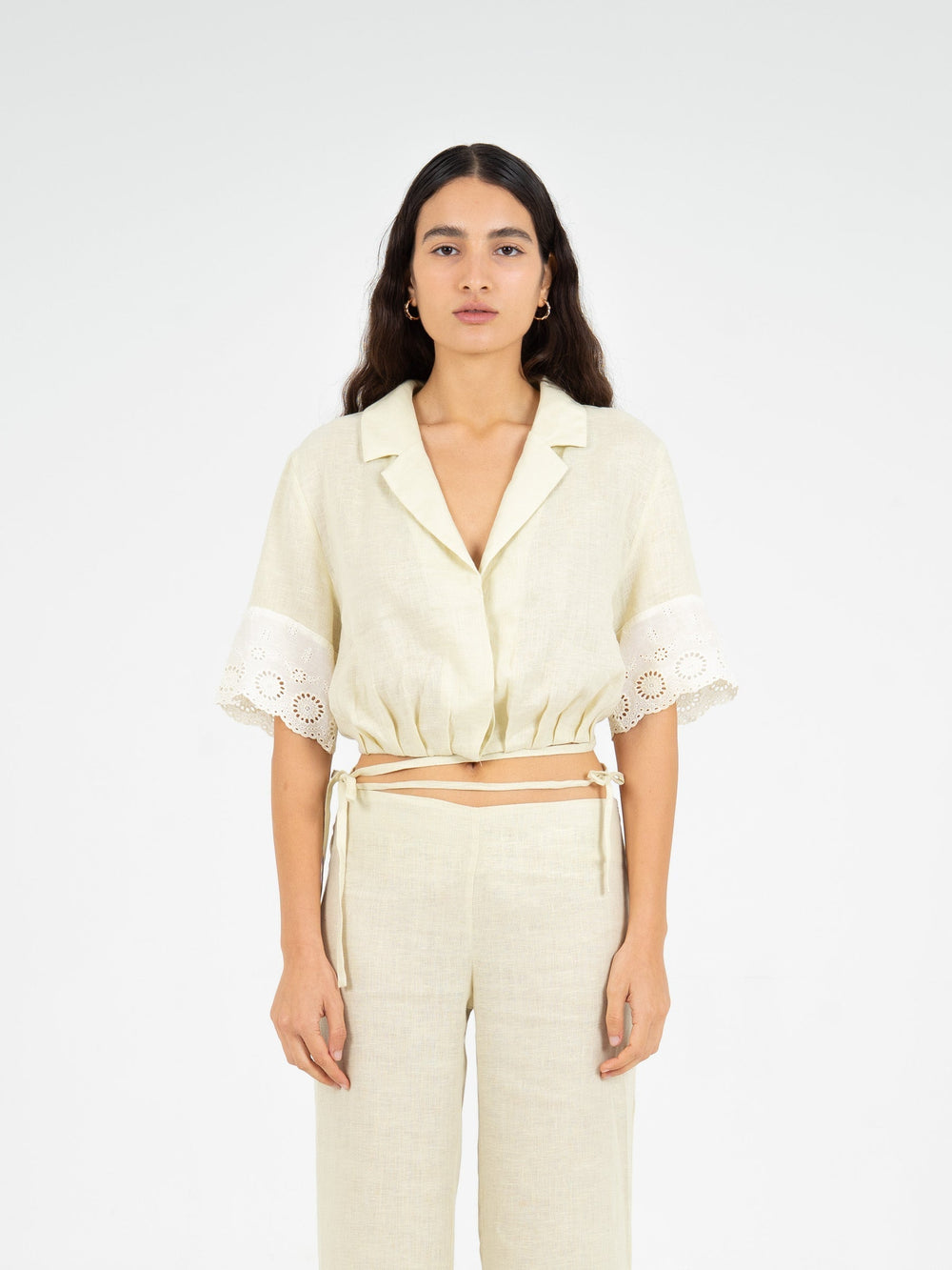 Aurora Linen Beige Top camisas y camisetas