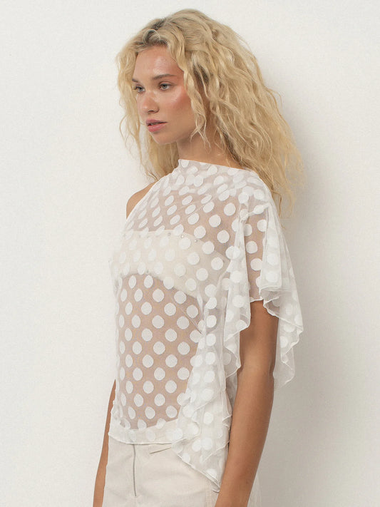 ZEHRA TOP - WHITE POLKA