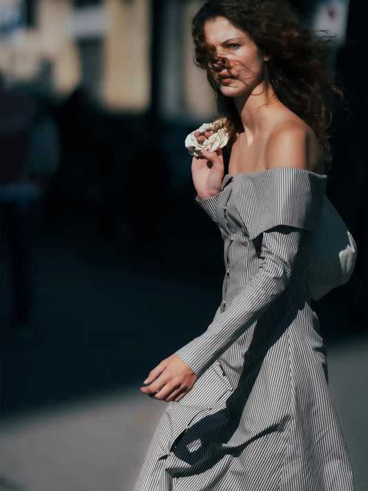 Bardot Brown Striped Off Shoulder Maxi Dress