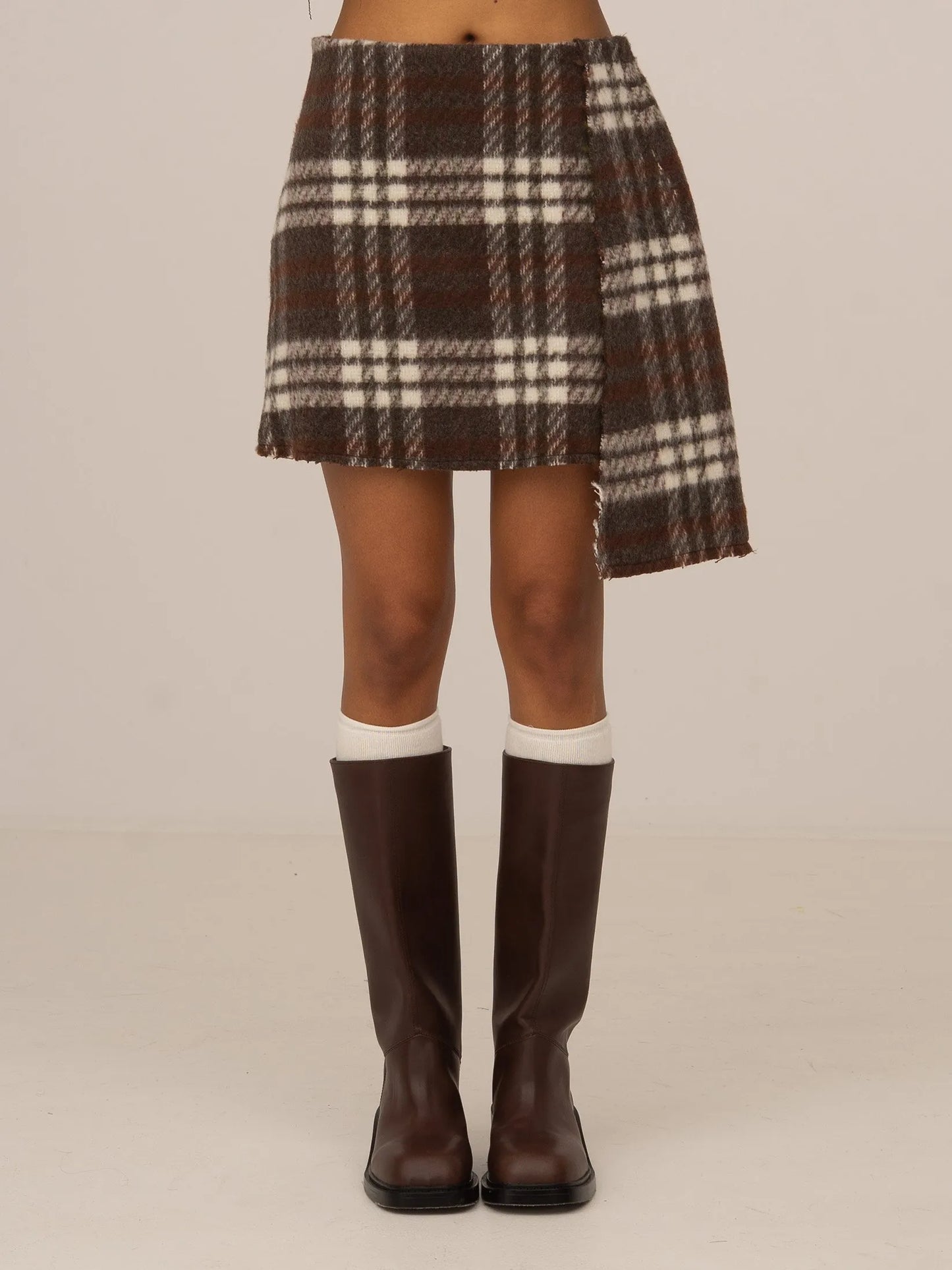 Barefoot Plaid Brown Mini Skirt