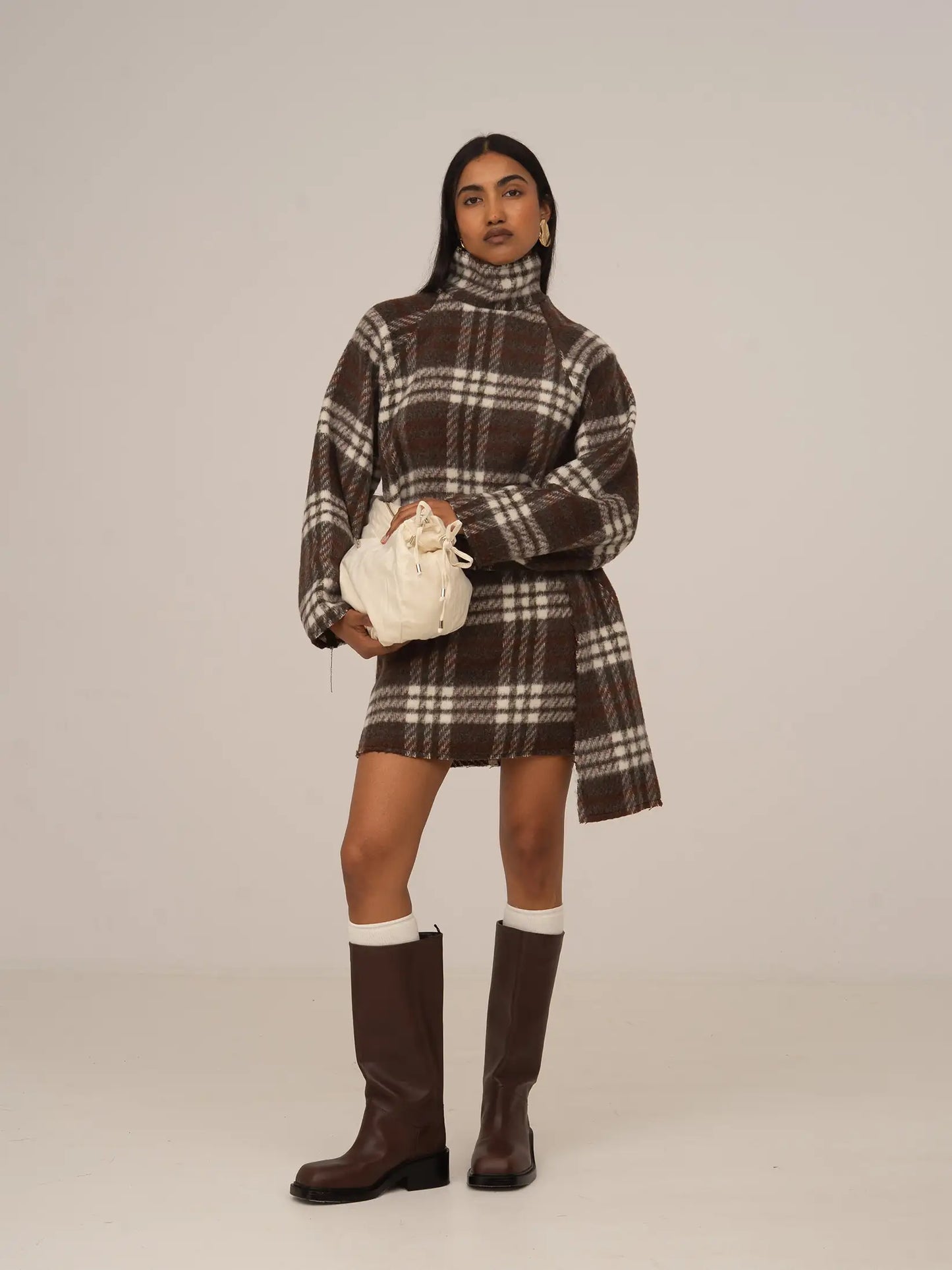 Barefoot Plaid Brown Turtleneck Overshirt