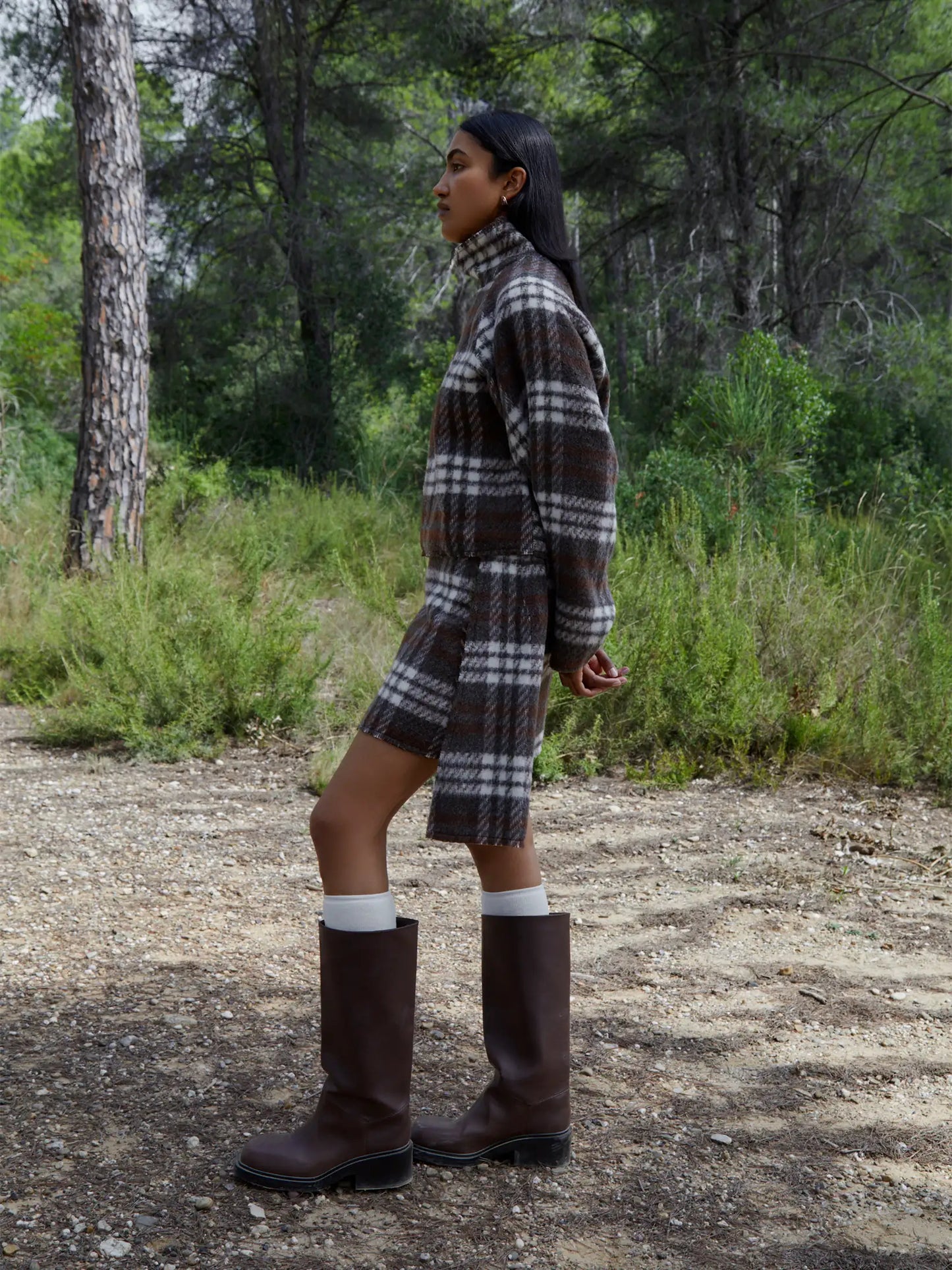 Barefoot Plaid Brown Turtleneck Overshirt