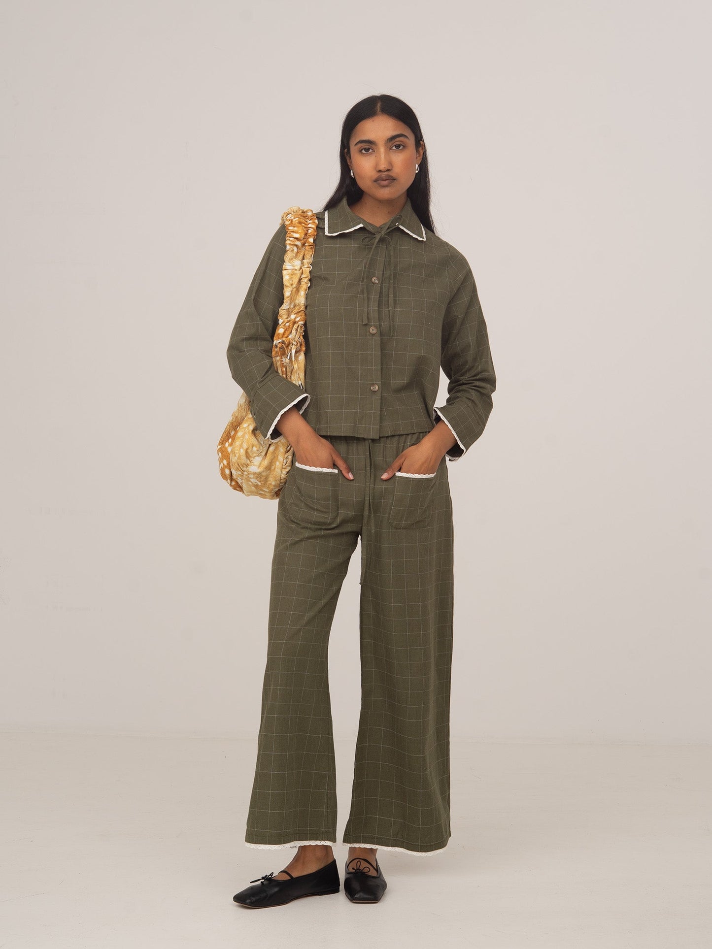 Betty Plaid Green and White Long Pants