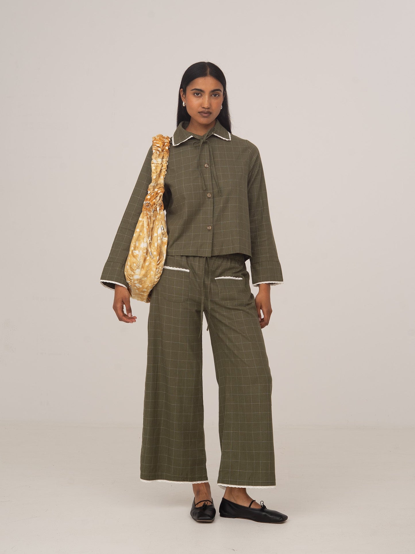 Betty Plaid Green and White Long Pants