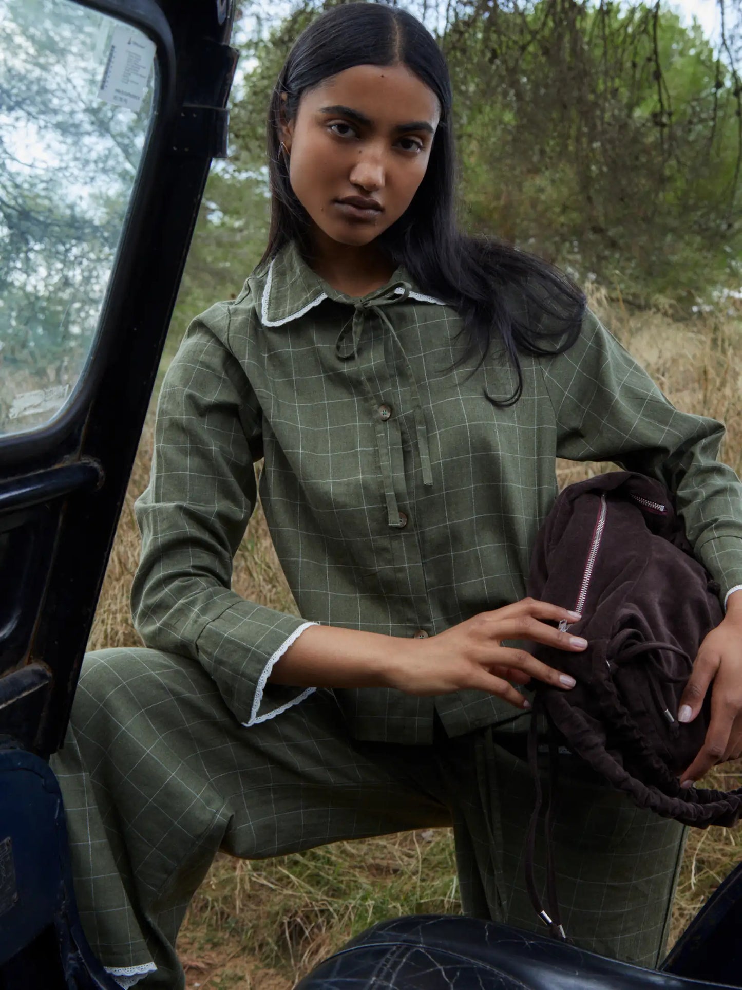 Betty Plaid Green and White Long Pants