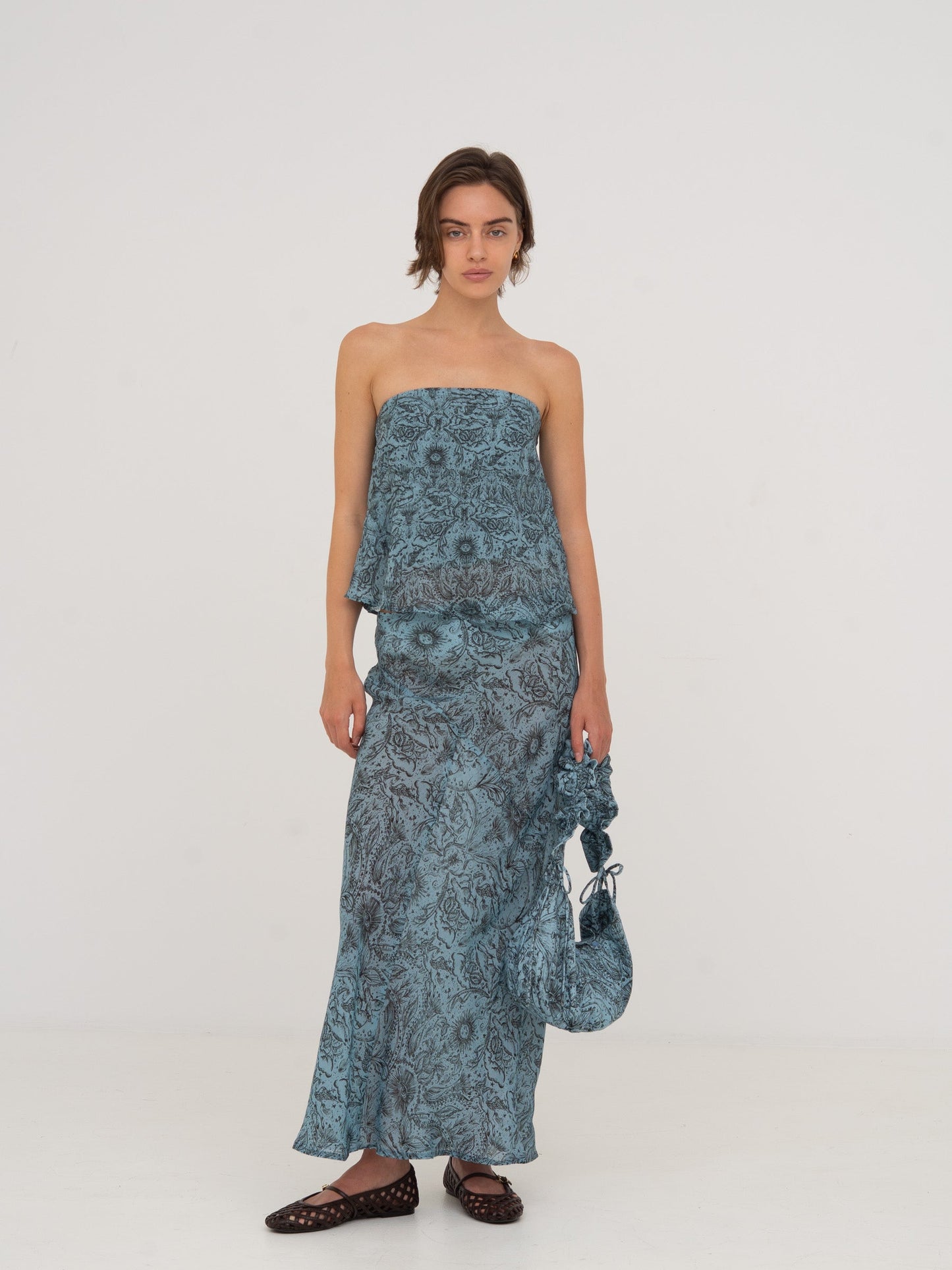 Blue Peony System-Printed Top top