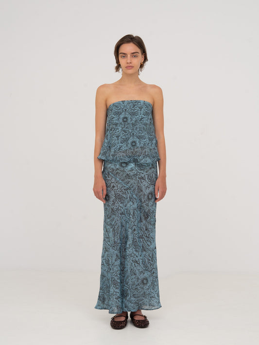 Blue Peony System-Printed Top top