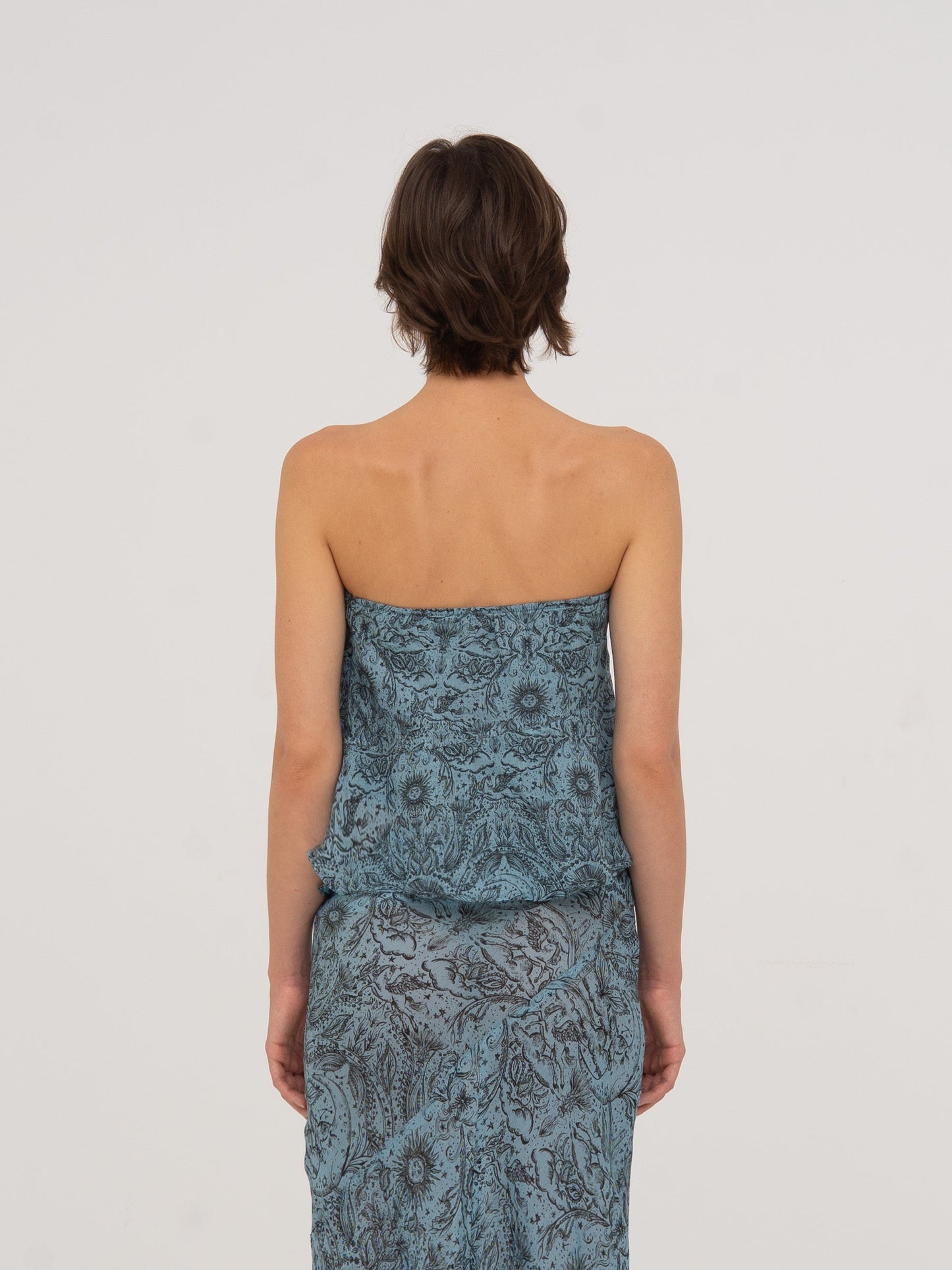 Blue Peony System-Printed Top top