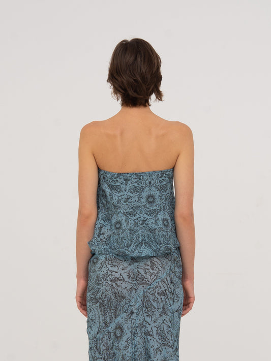 Blue Peony System-Printed Top top