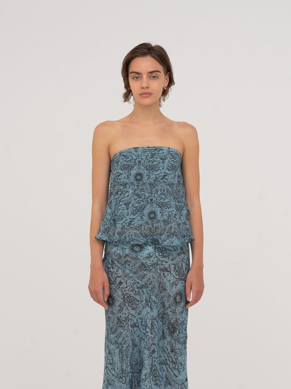 Blue Peony System-Printed Top top