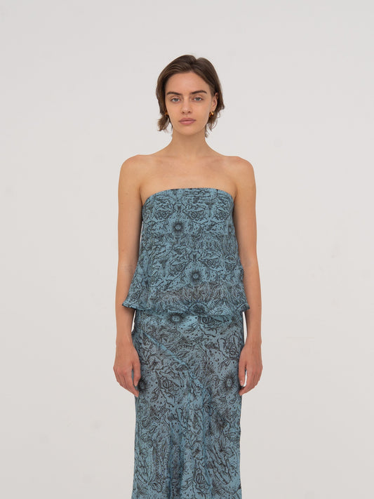 Blue Peony System-Printed Top top