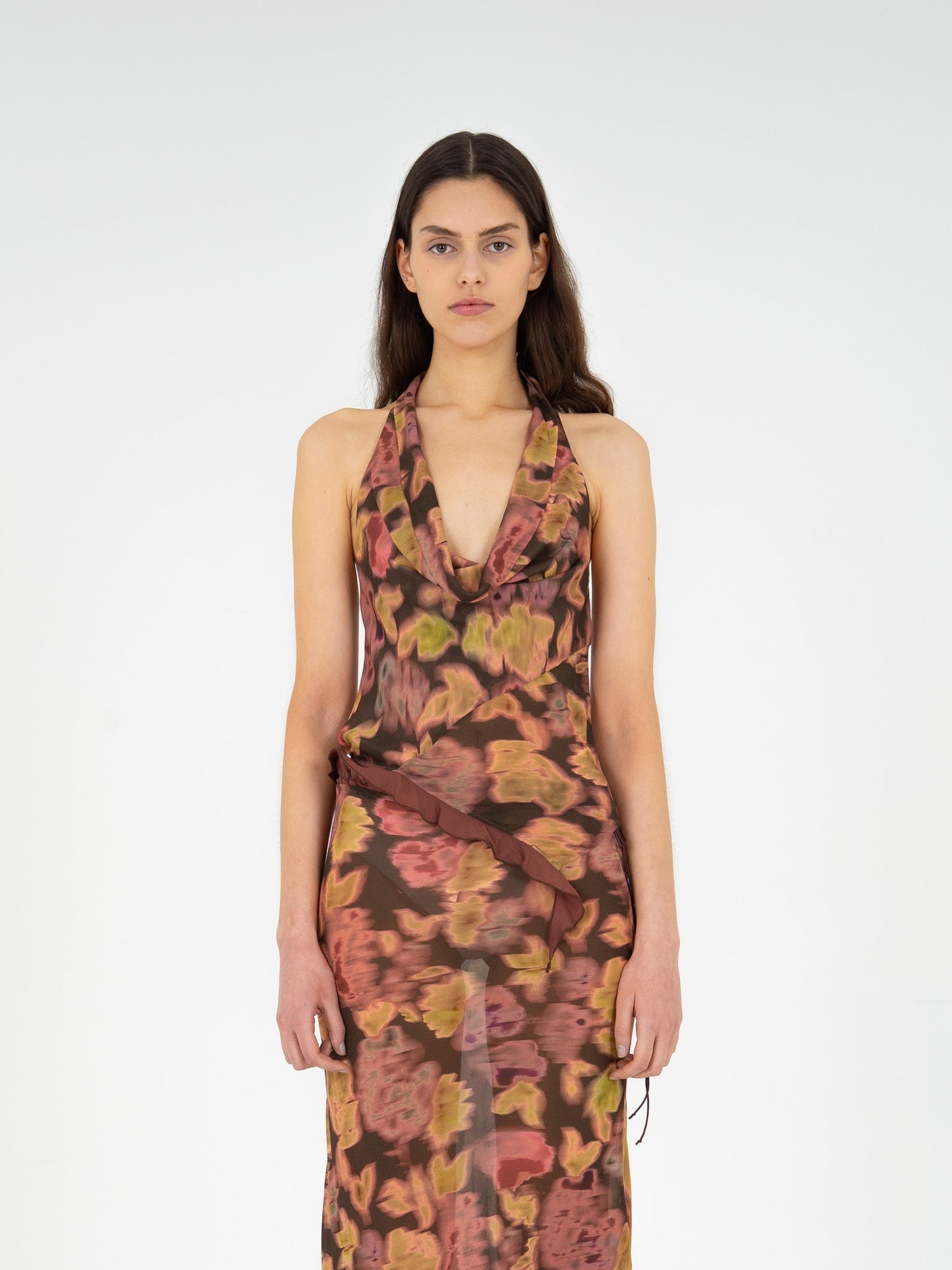 Brown Ice Flower Print Top camisas y camisetas