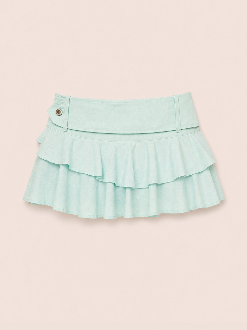 Solea Mint Ruffle Denim Mini Skirt