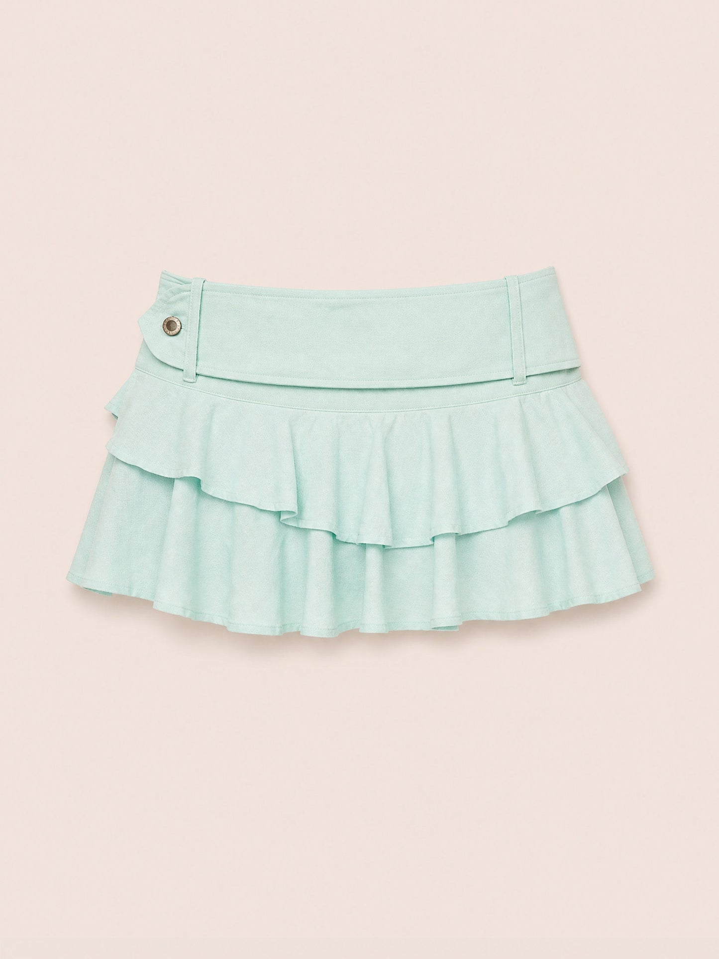 Solea Mint Ruffle Denim Mini Skirt