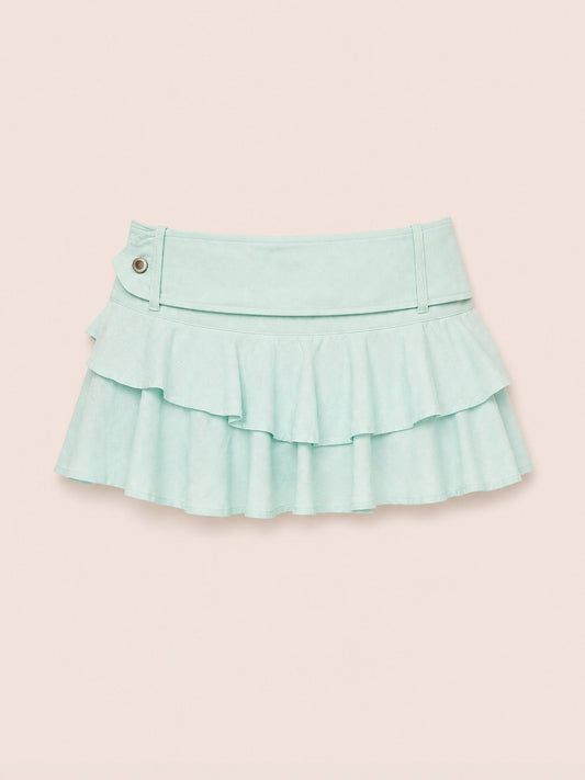 Solea Mint Ruffle Denim Mini Skirt