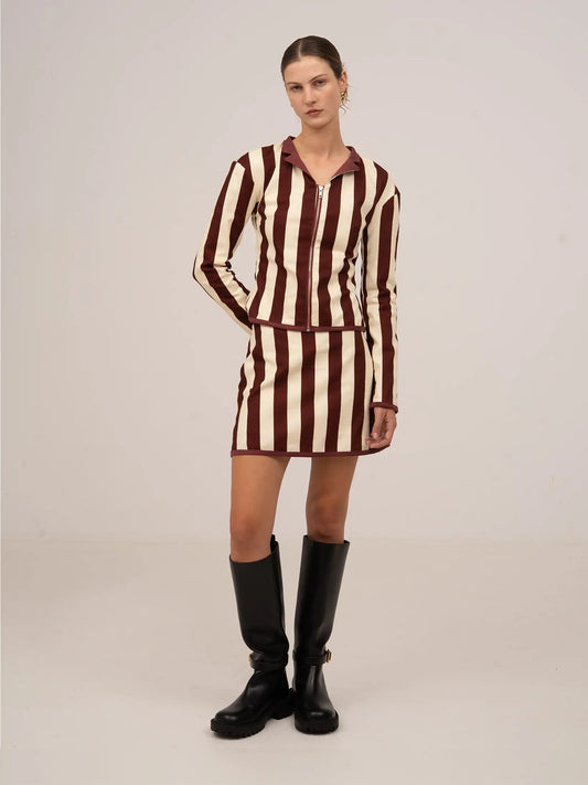 Whistle Burgundy Striped Mini Skirt