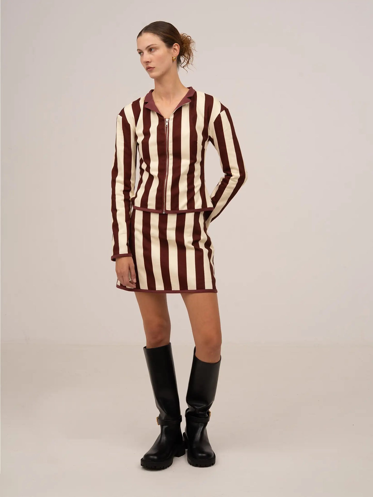 Whistle Burgundy Striped Mini Skirt