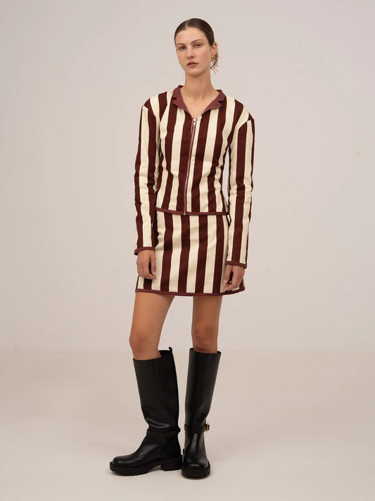 Whistle Burgundy Striped Mini Skirt
