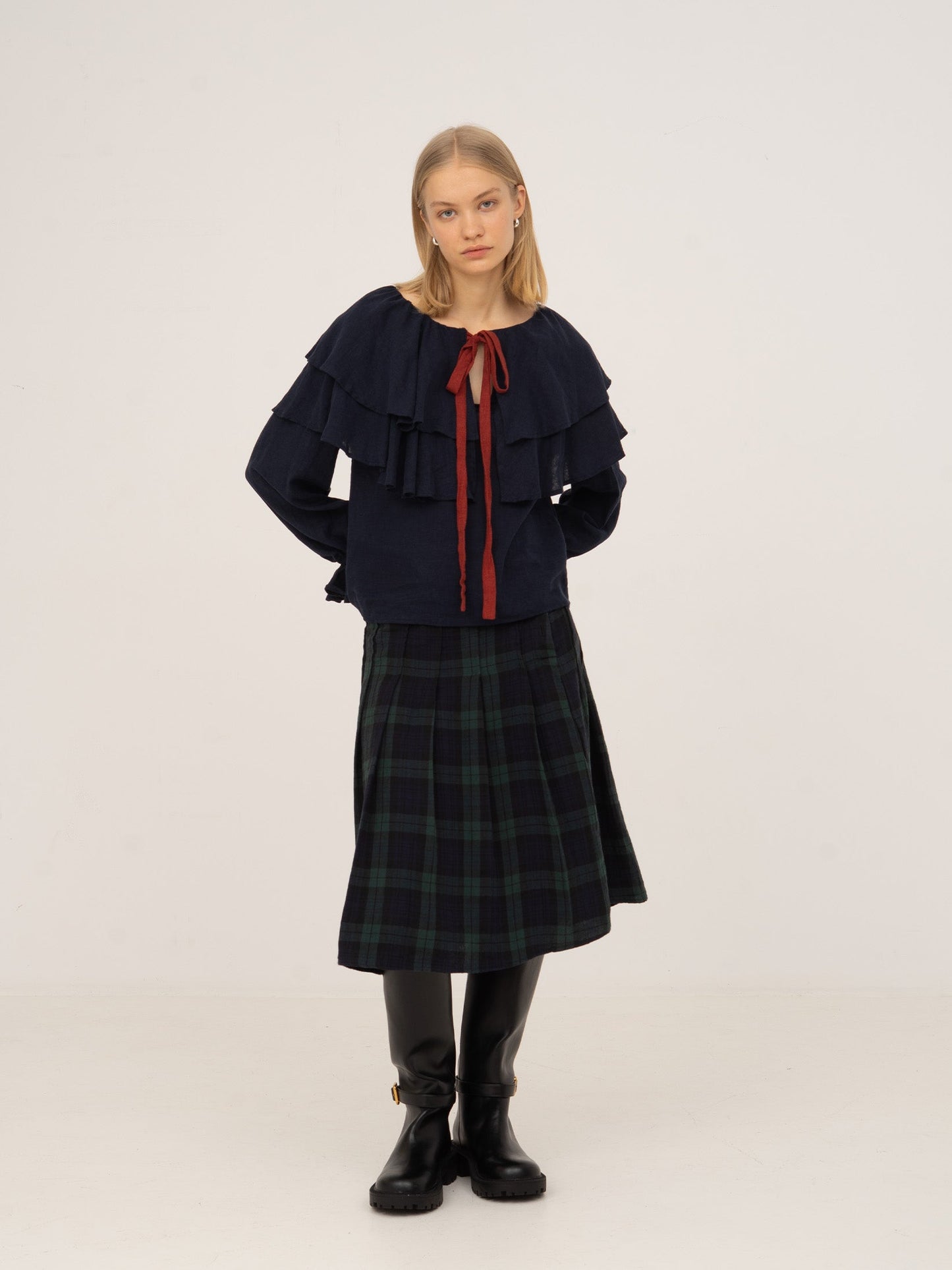 Evermore Plaid Blue and Red Pleated Skirt