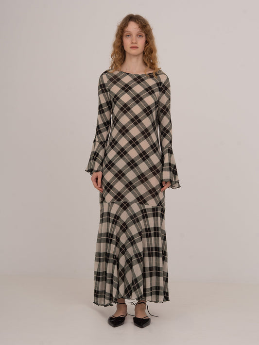 Classic Argyle-inspired Geometric Print Jester Dress