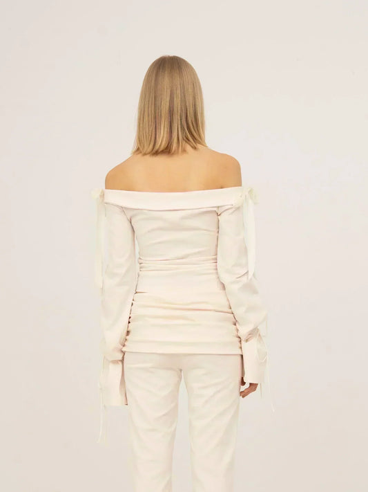 Angelic White Off Shoulder Jersey Top