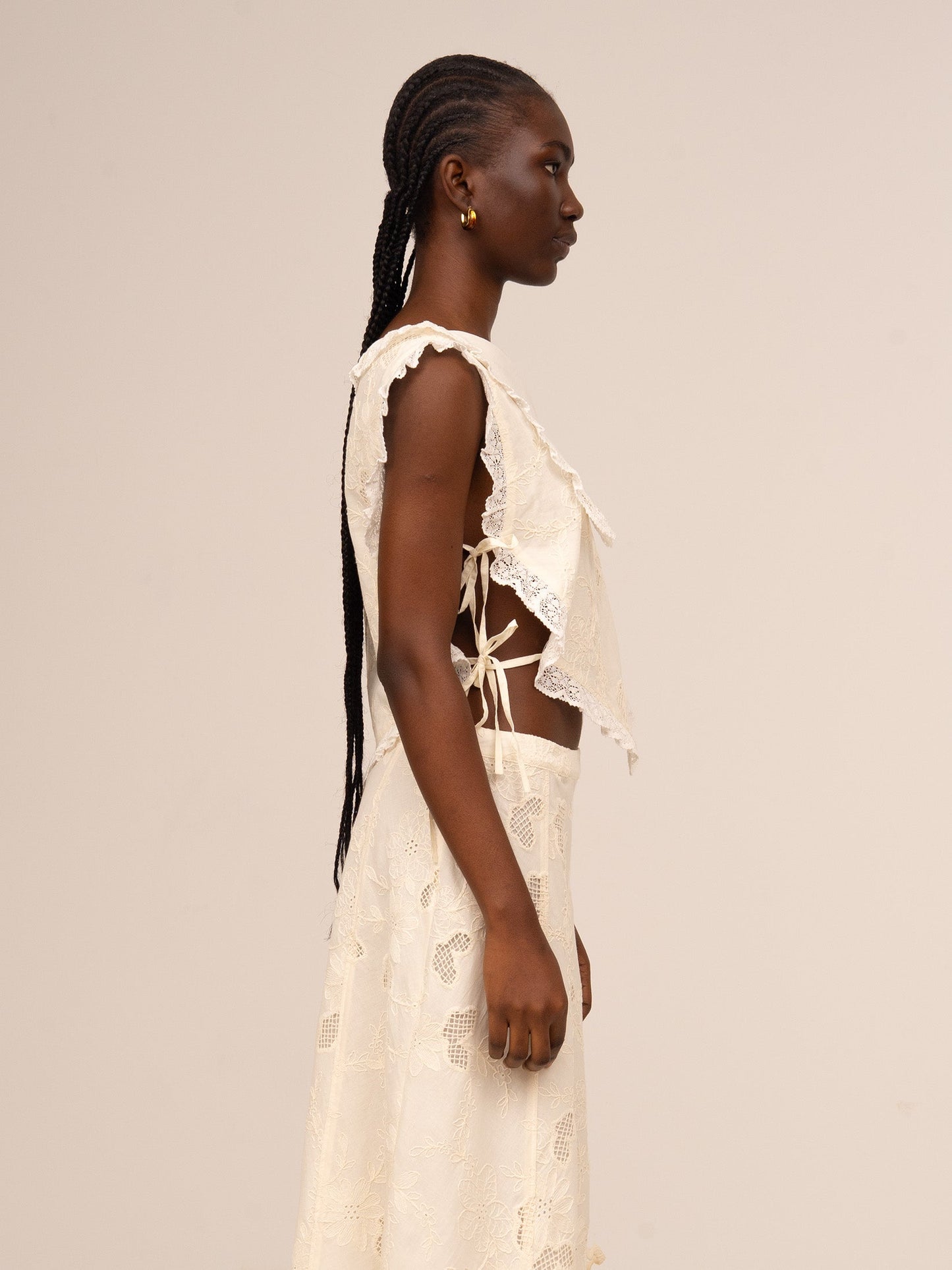 Sunlit Cream Asymmetric Embroidered Top