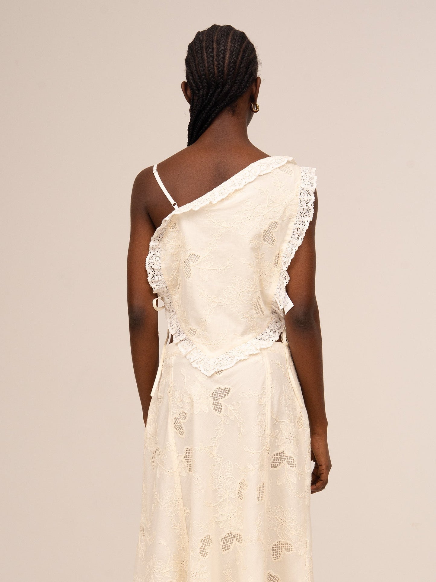 Sunlit Cream Asymmetric Embroidered Top