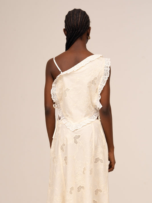 Sunlit Cream Asymmetric Embroidered Top