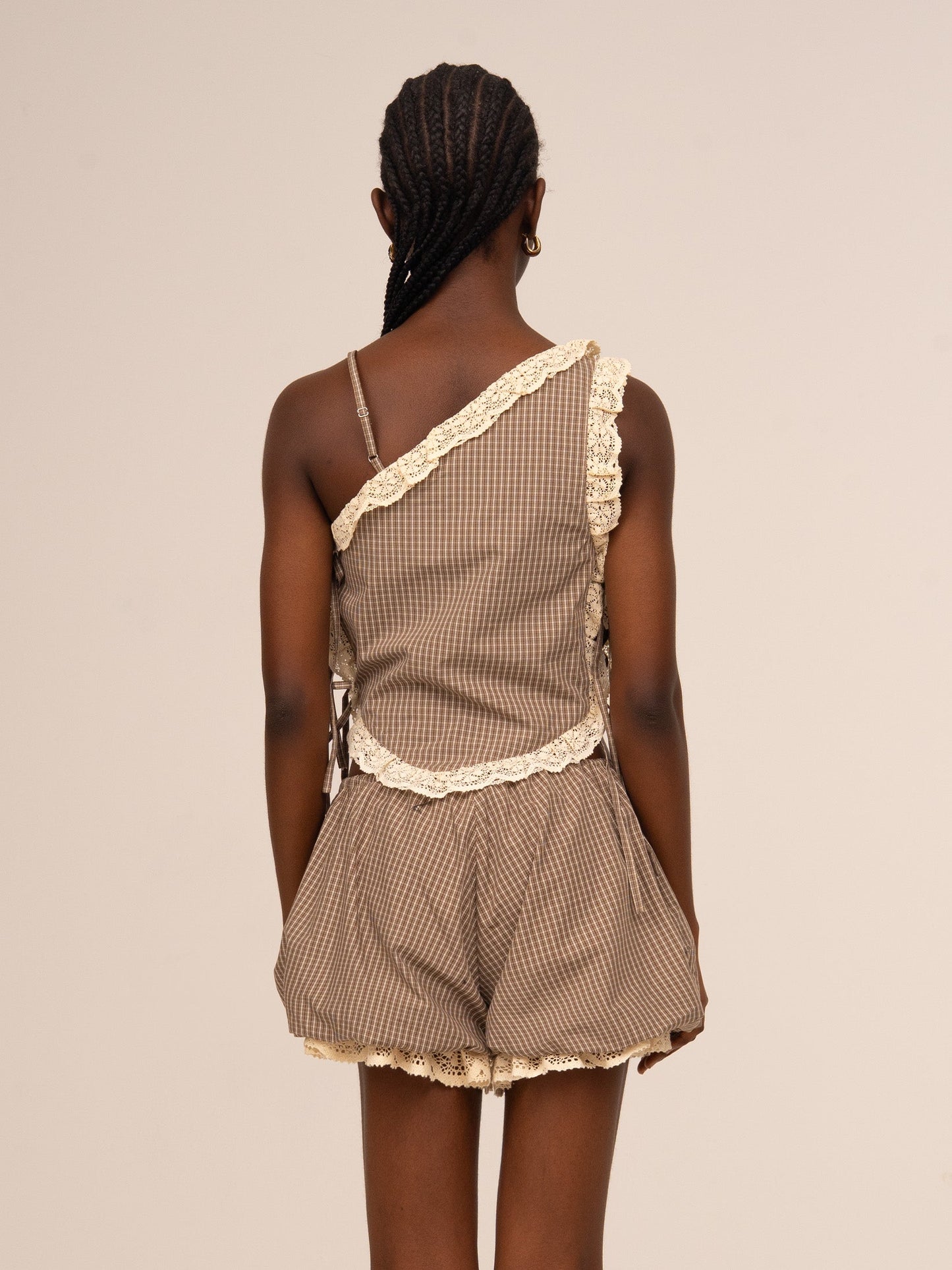 Rove Brown Plaid Asymmetric Top