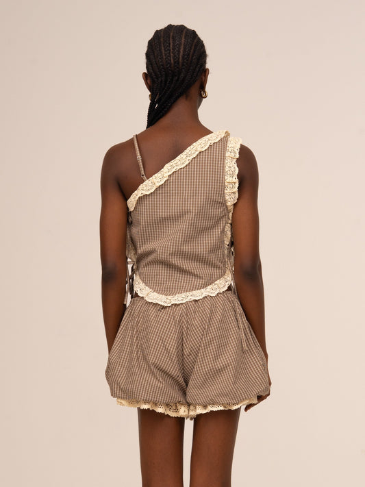 Rove Brown Plaid Asymmetric Top