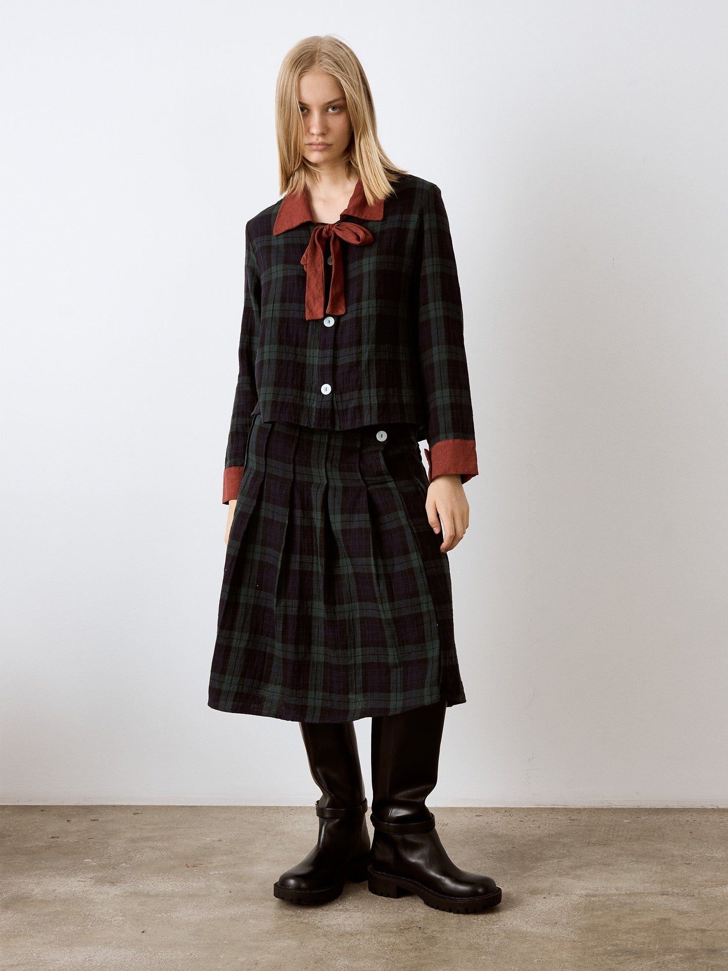 Evermore Plaid Blue and Red Pleated Skirt