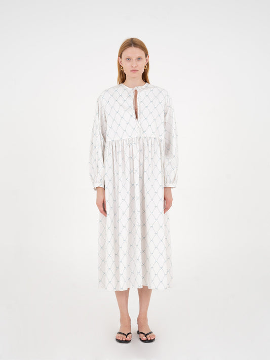 Cityscape White Bow-Printed Dress vestidos