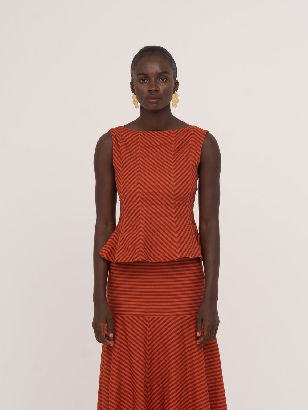 Colombina Red and Orange Striped Occasion Top top