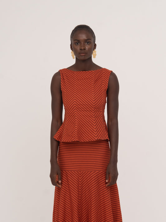 Colombina Red and Orange Striped Occasion Top top
