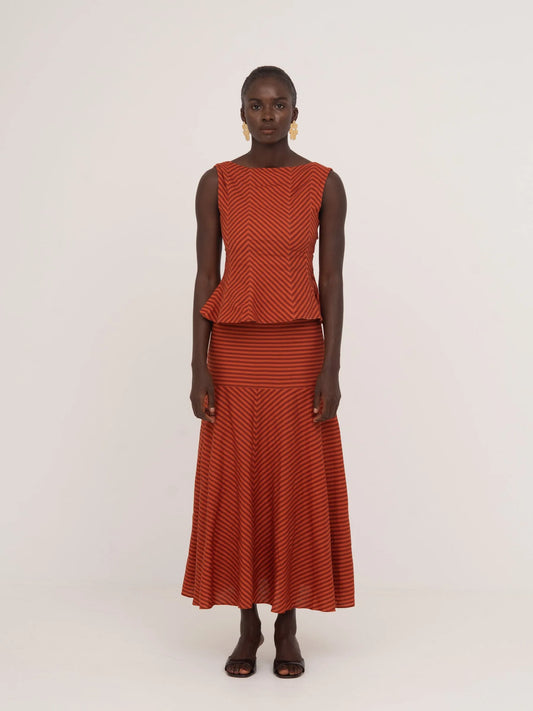 Colombina Red and Orange Striped Occasion Top top