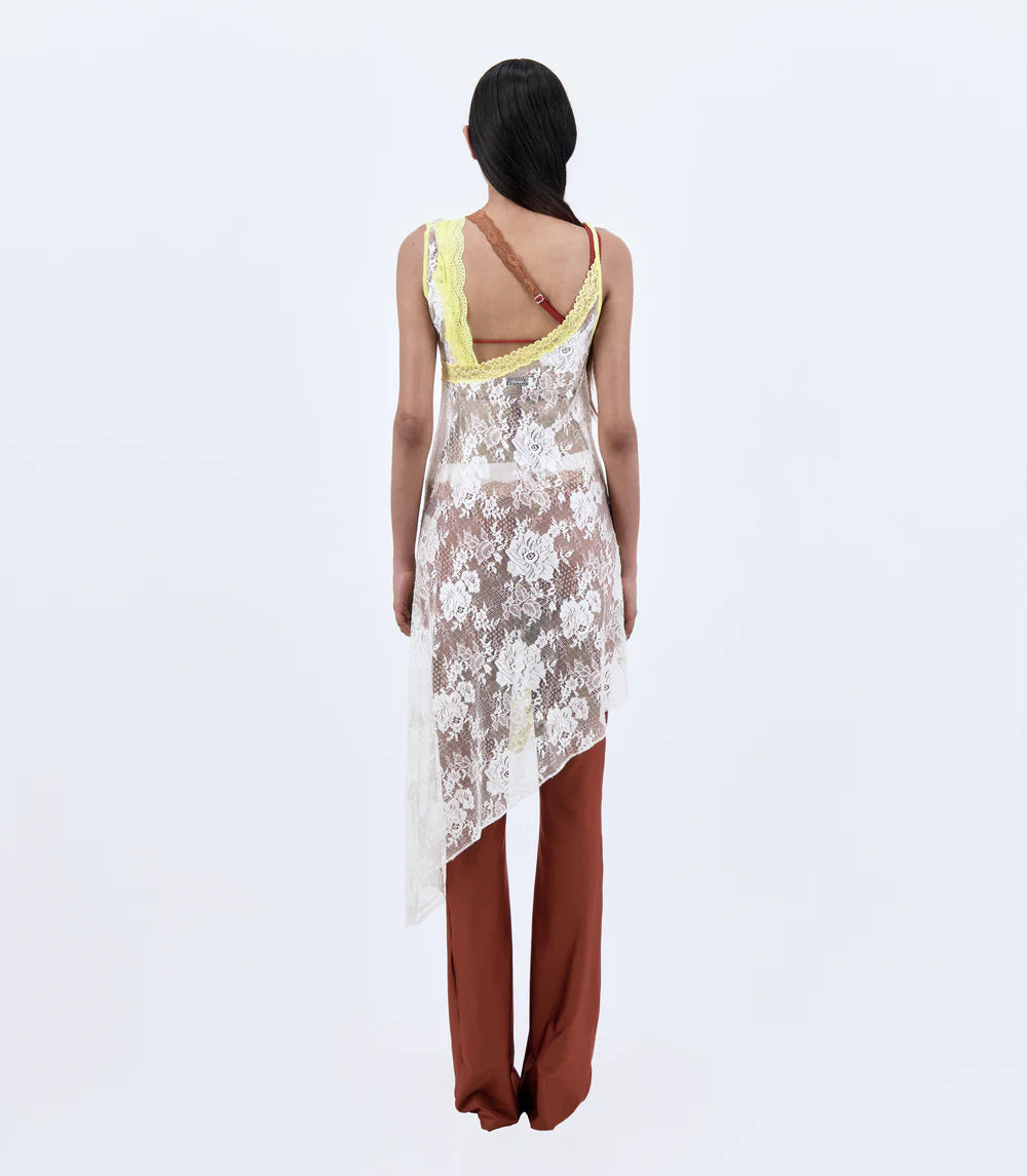 ASYMMETRIC SLIP DRESS WITH LACE TRIM