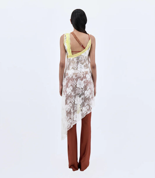ASYMMETRIC SLIP DRESS WITH LACE TRIM