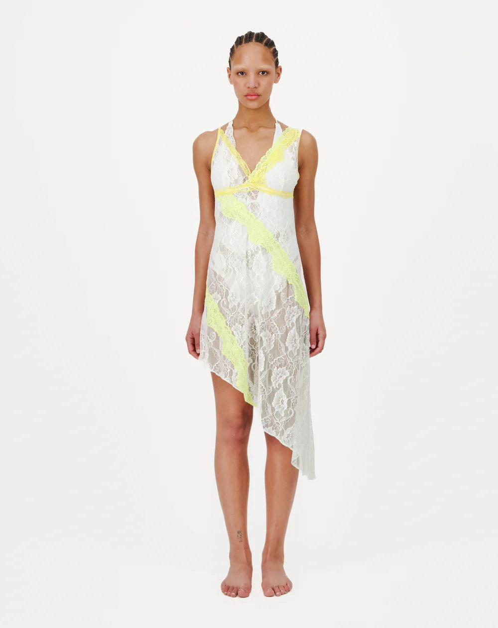 ASYMMETRIC SLIP DRESS WITH LACE TRIM